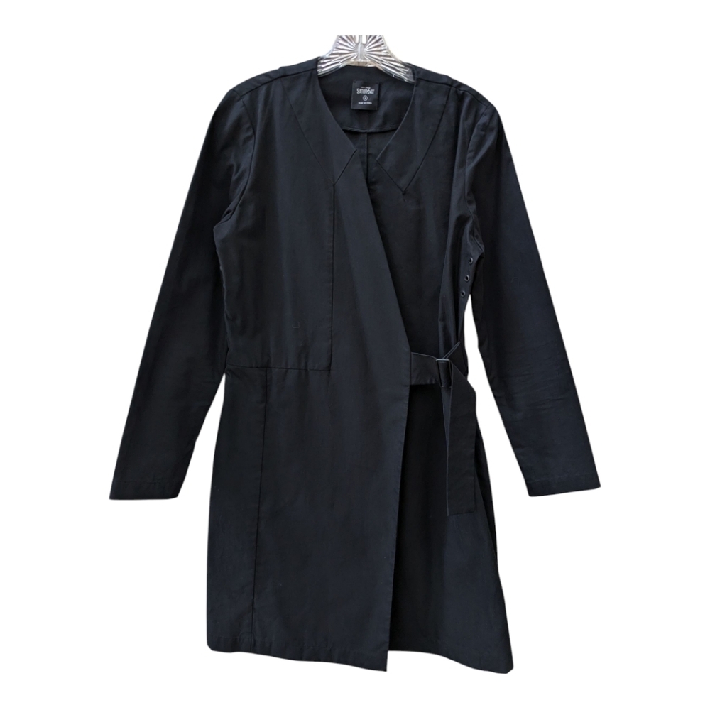 Kate Spade Saturday Black Trench Coat Wrap Professional Sz S - Picture 3 of 8